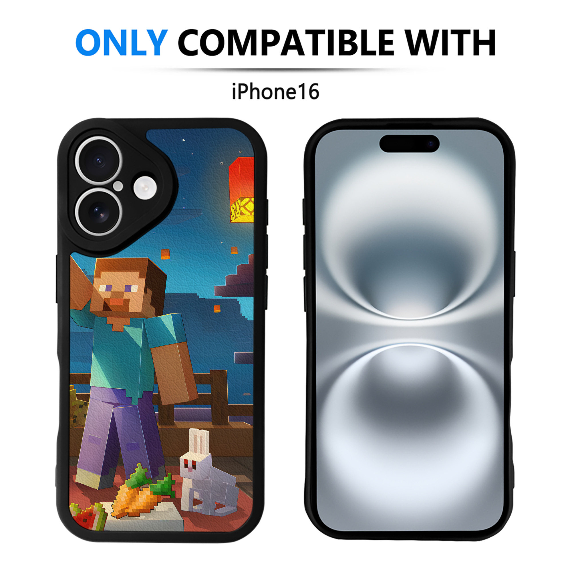 （画像用） マインクラフト ブロックの世界 Minecraft MC Block world 【iPhone 16シリーズ対応】シリコンスマホケース（レザー調） 材質：シリコン